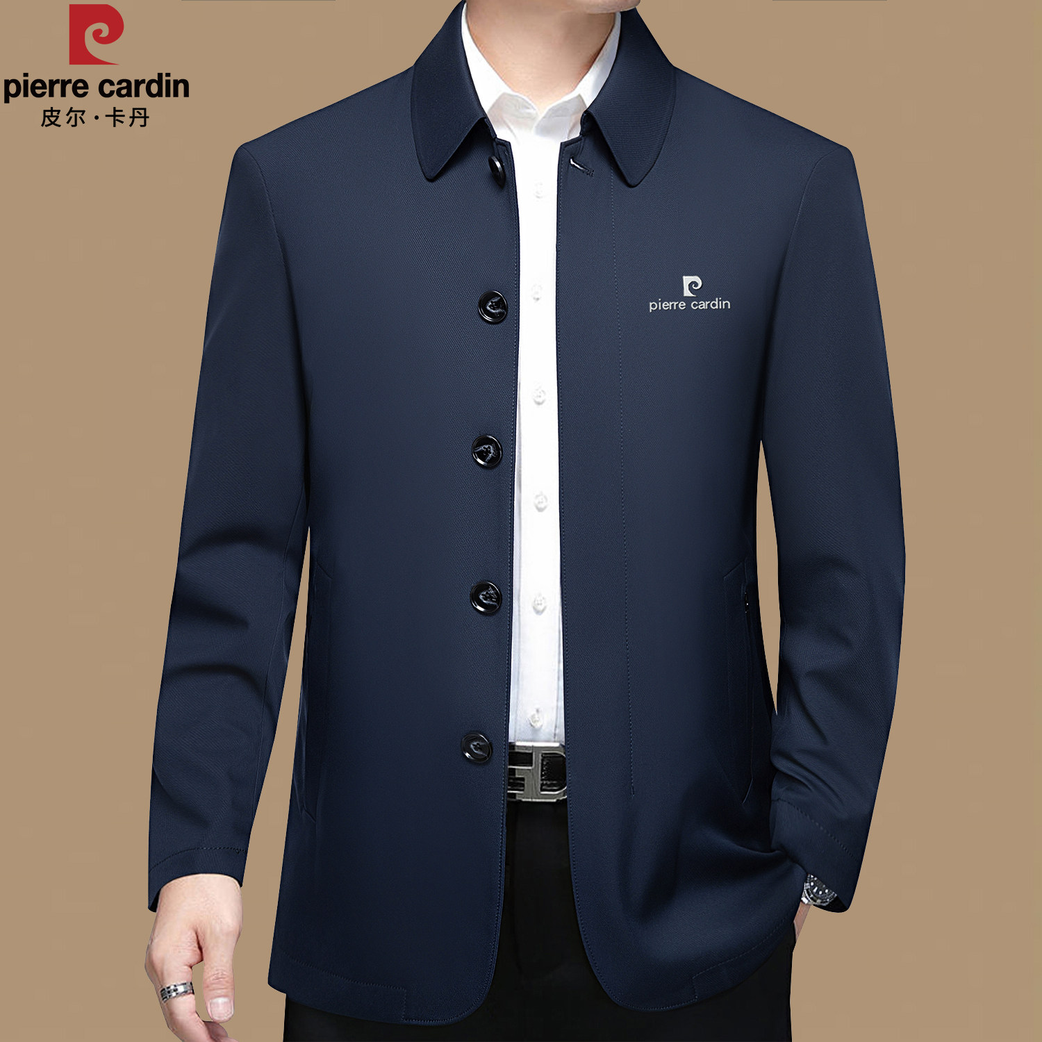 皮尔卡丹正品行政男装夹克外套春秋休闲翻领中年爸爸高端商务茄克