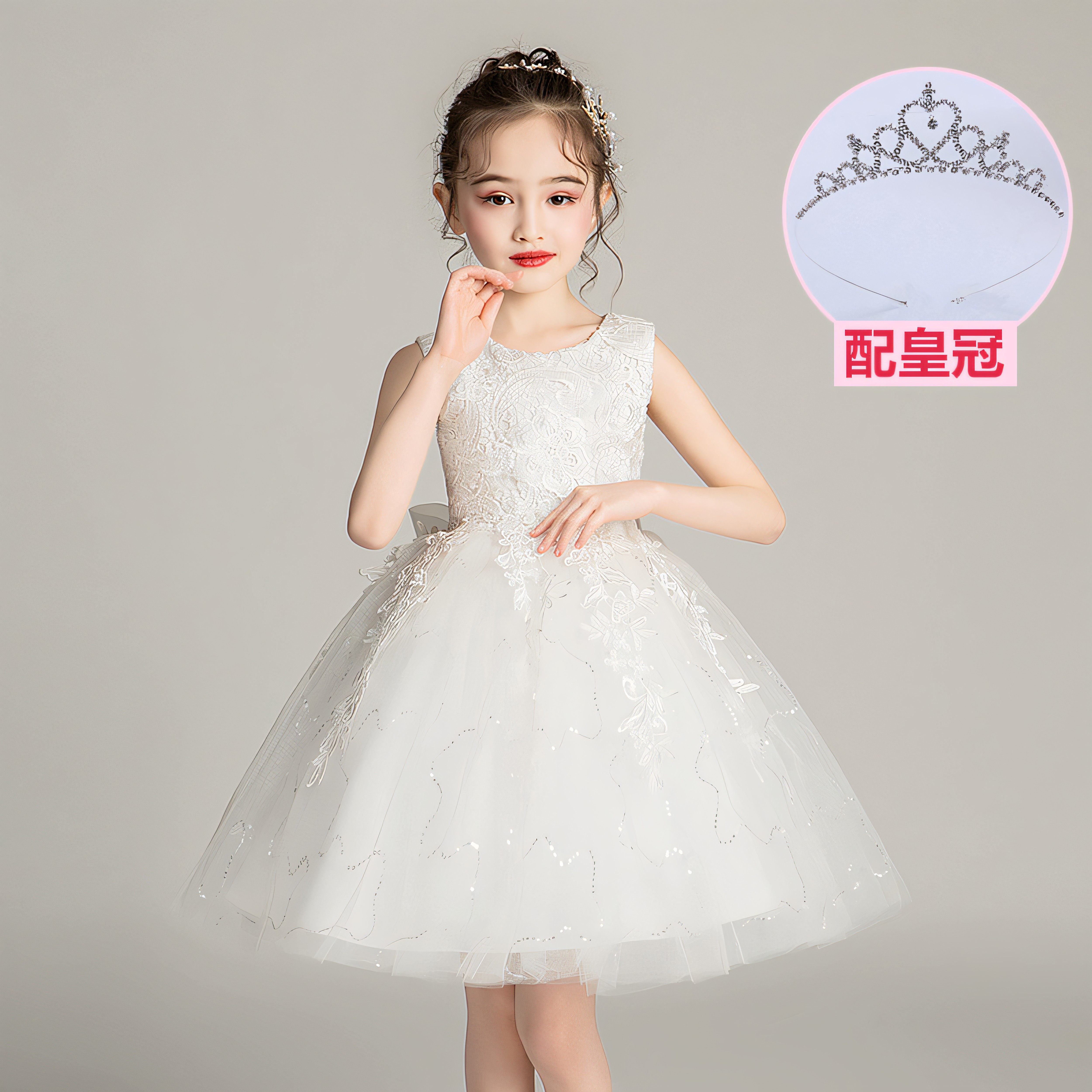 女大童公主裙蓝色礼服蓬蓬裙六一演出服花童婚礼主持人钢琴表演服