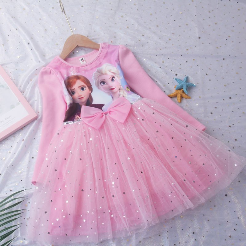 冰雪奇缘公主裙女童爱莎长袖宝宝纯棉秋冬儿童蓬蓬纱裙生日礼服潮