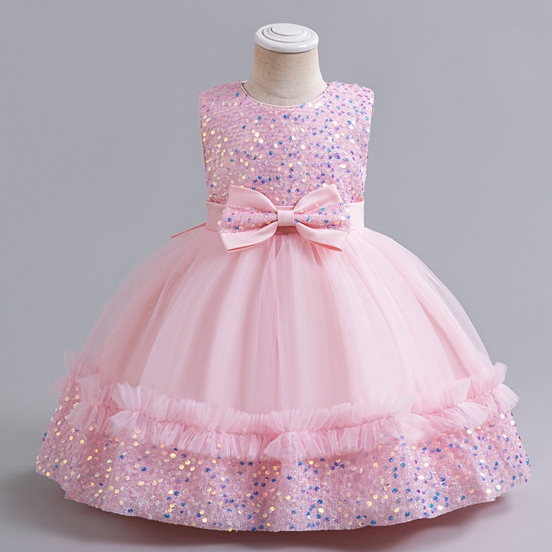 周岁生日礼服公主裙六一新款亮片儿童裙子宝宝网纱婚纱女童连衣裙