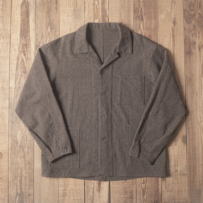 羊毛宽松外套古巴领长袖衬衣