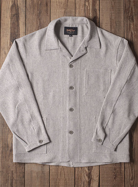 double seam 古巴领亚麻透气衬衫 复古条纹外套宽松衬衣