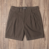 纯棉宽耳仔五分裤 Double 深棕色 褶皱西装 短裤 Seam 复古休闲短裤