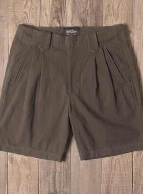 Double Seam 复古休闲短裤 褶皱西装短裤纯棉宽耳仔五分裤深棕色