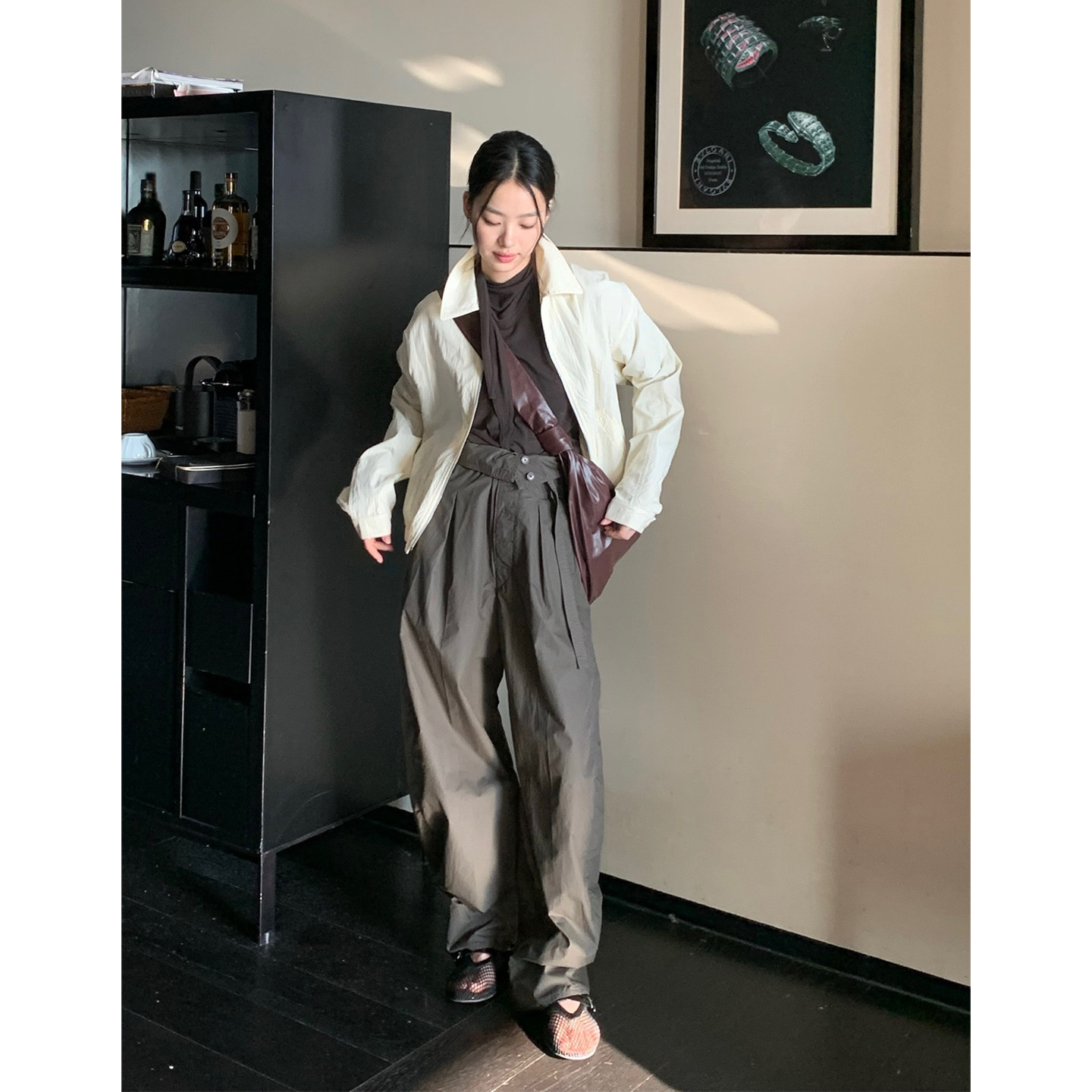 老钱风重工腰带经典高腰弯刀裤