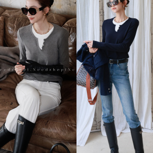 秋季 T打底衫 新款 长袖 双色假两件简约百搭款 NeedShop1