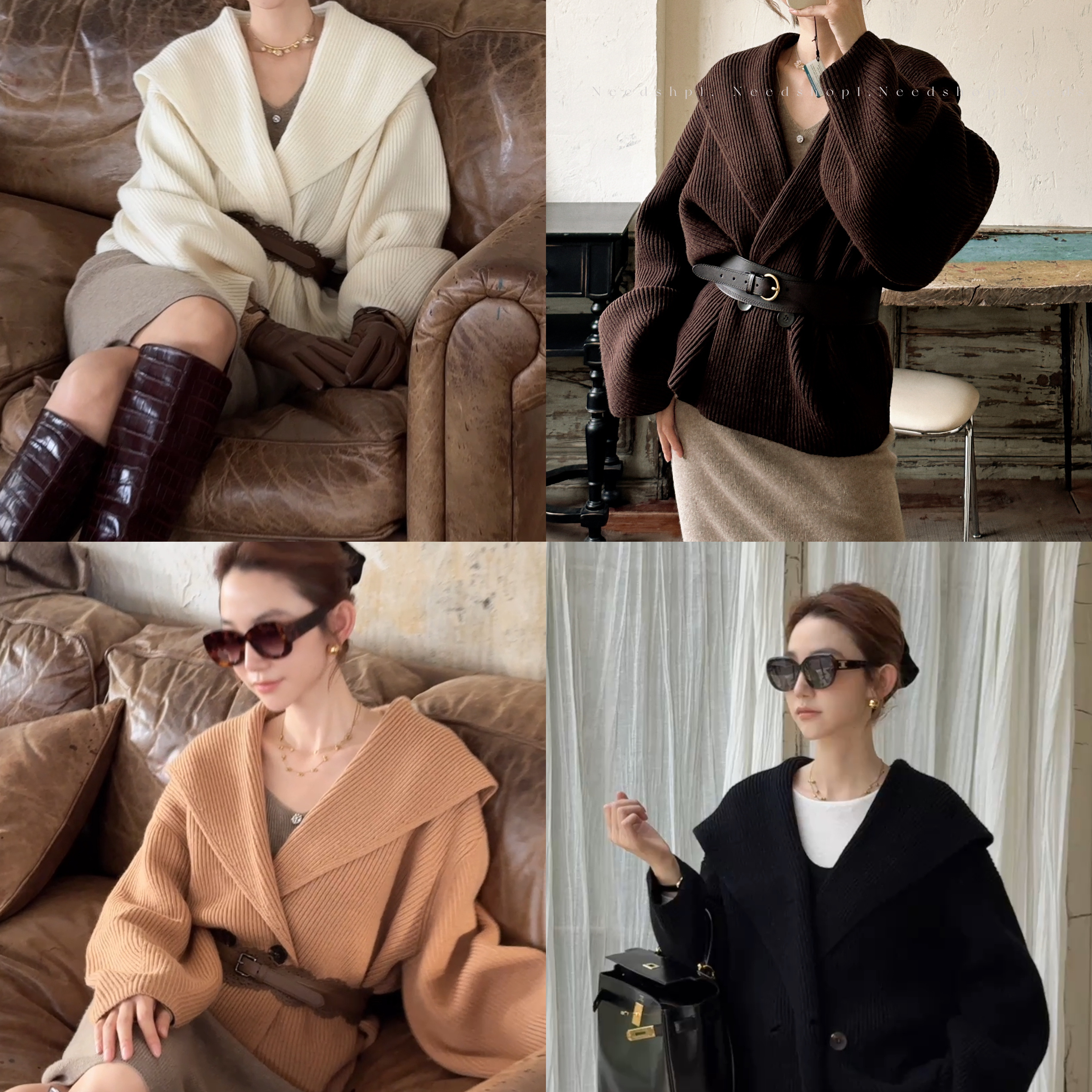 超厚针织外套大V翻领四色开衫