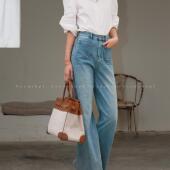 牛仔裤 NeedShop1 复古浅蓝色高腰直筒阔腿裤 新款 女 2025春季