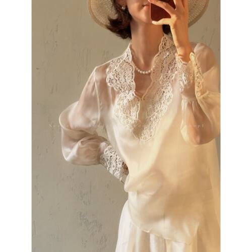 NeedShop1 【手工刺绣桑蚕丝衬衫】V领可内搭衬衫上衣