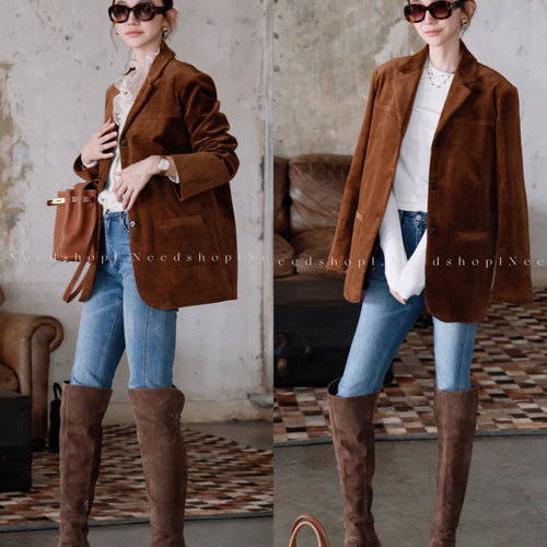 NeedShop1 秋季新款芥末黄暖色灯芯绒收腰西服外套女