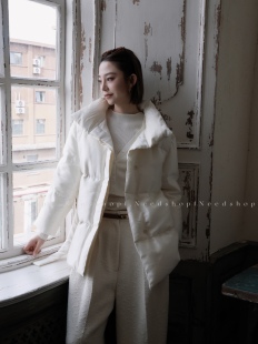 NeedShop12023冬季 白色桑蚕丝羊毛外料时髦百搭鹅绒羽绒服 新款