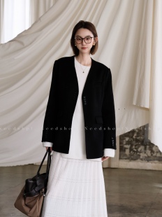 百搭全羊毛西装 黑色无领高级感经典 外套 新款 NeedShop12023冬季