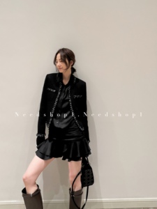 NeedShop12023冬季新款黑色高级感贵气粗花呢经典羊毛小香风外套