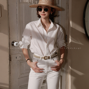 NeedShop1 2025春季新款白色简约百搭立领中长款衬衫女