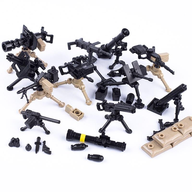 二战军事人仔士兵重武器特警配件场景小颗粒积木拼插玩具兼容积木