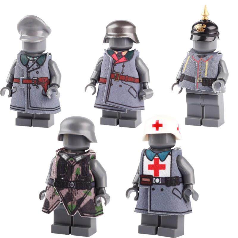 moc兼容乐高一战二战德军人仔军官穿戴配件军大衣小颗粒拼插积木