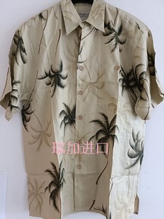 样品椰子树M码 现货清仓出口夏威夷薄款 真丝人棉印花男衬衫