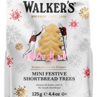 加拿大Walkers Shortbread迷你节日黄油曲奇饼干圣诞树形125g*2包
