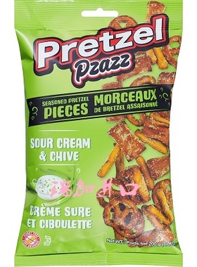 新品包邮加拿大Pretzel Pzazz椒盐蝴蝶脆饼干酸奶油香葱200克*2包