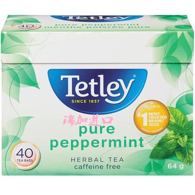 包邮加拿大TETLEY泰勒无咖啡因纯薄荷花草茶40茶包64克清凉提神