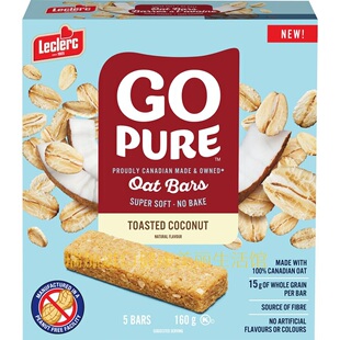 包加拿大邮Leclerc Go pure高纤维烤椰子味燕麦棒160克*2盒多种配