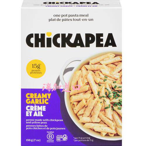 包邮加拿大CHICKAPEA鹰嘴豆黄豆粉通心粉意面+奶油大蒜198g*2多味