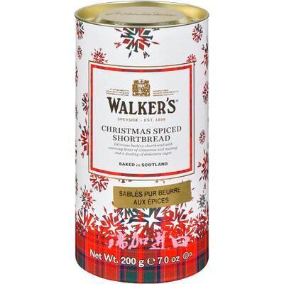包邮加拿大Walkers Shortbread圣诞肉桂香料黄油曲奇酥饼200g*2桶
