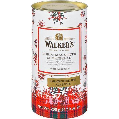 包邮加拿大Walkers Shortbread圣诞肉桂香料黄油曲奇酥饼200g*2桶