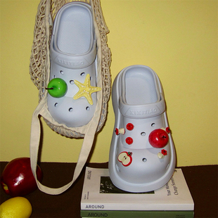 网红增高凉拖鞋厚底立体红绿苹果女夏季学生包头少女心新款洞洞鞋