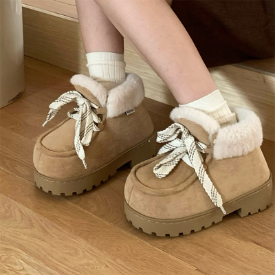 细细条ins时尚系带中筒雪地靴女