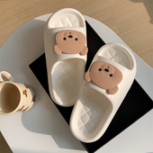 少女心可爱小熊菱格拖鞋 厚底舒适防滑居家情侣一字凉拖鞋 男女夏季