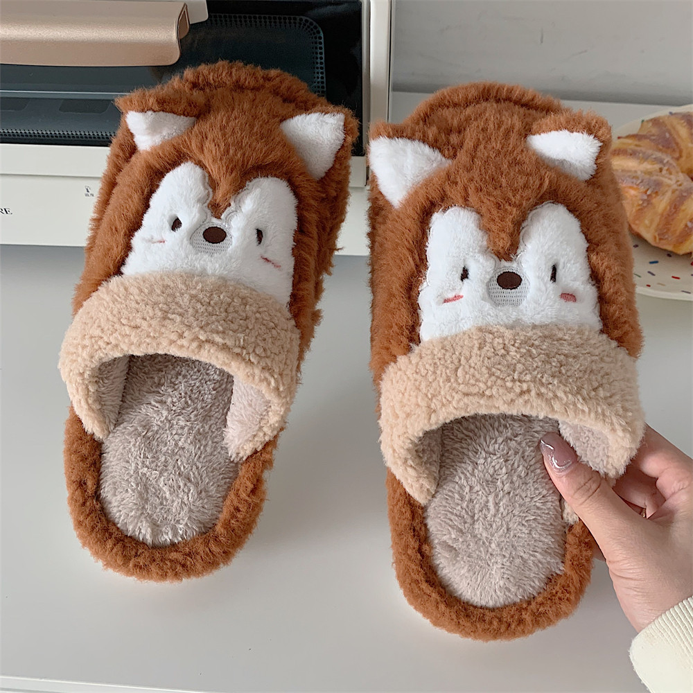 情侣可爱少女心松鼠棉拖鞋女冬时尚居家卧室防滑保暖地板毛毛鞋男
