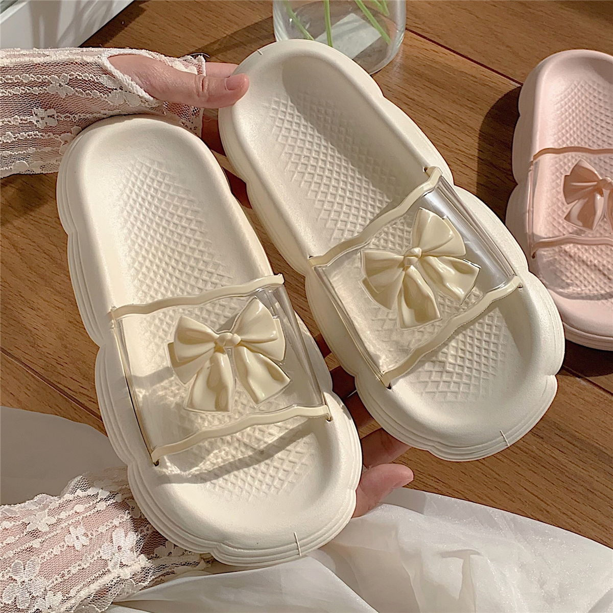 少女心甜美蝴蝶结防滑凉拖鞋女夏