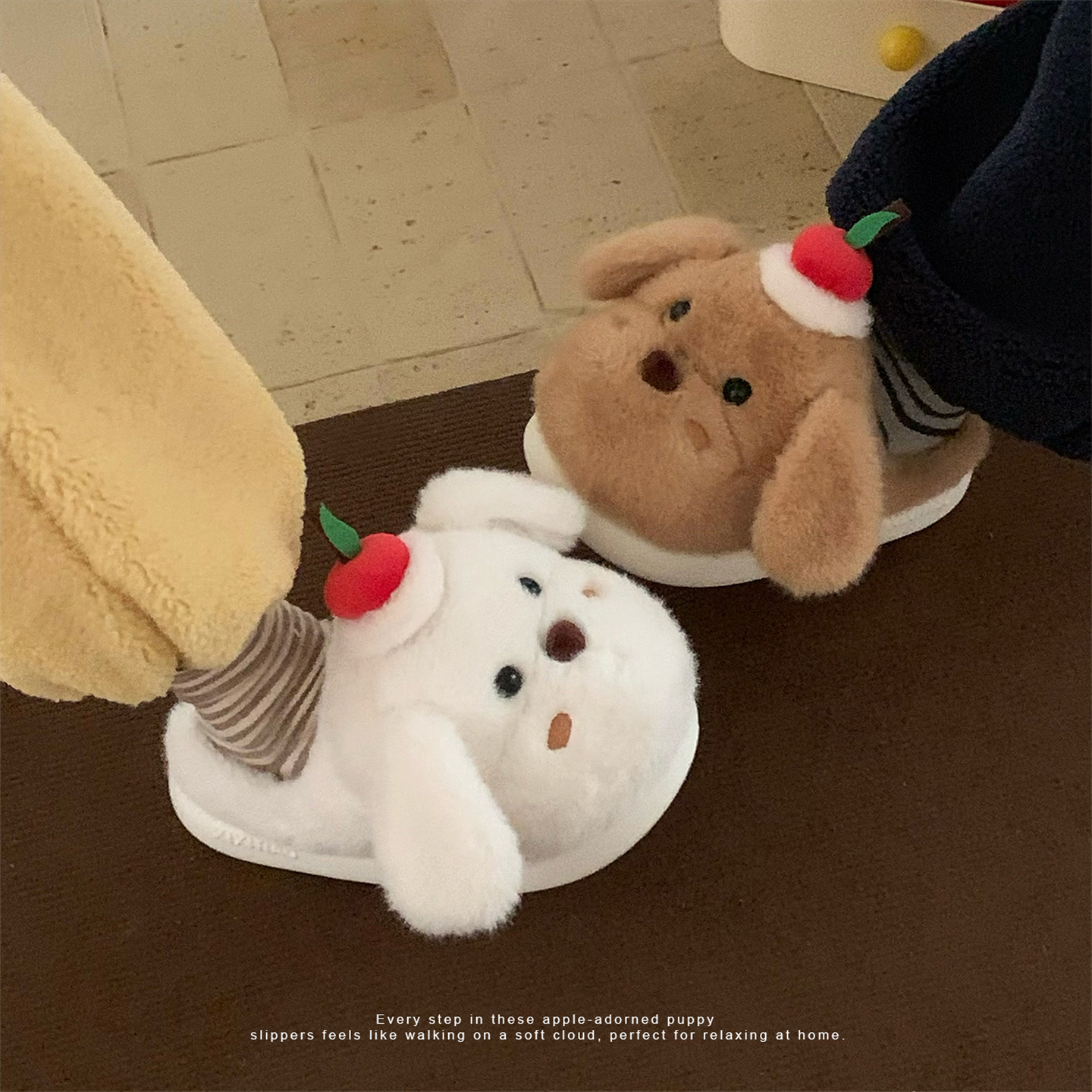 细细条可爱软萌苹果小狗地板鞋