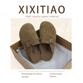 真皮懒人软底复古勃肯鞋 一脚蹬网红新款 春夏季 包头半拖鞋 女士 时尚