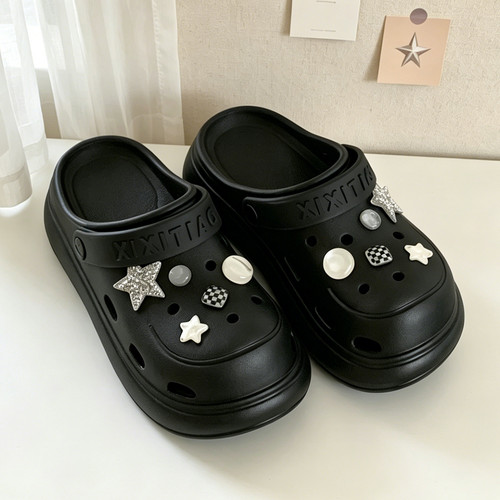 细细条小众格子星星辣妹洞洞鞋