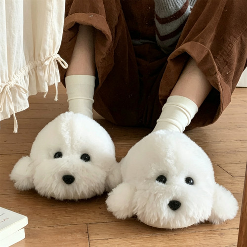 细细条冬季软萌泰迪小狗棉拖鞋