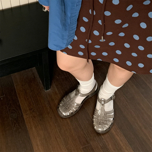 细细条女款镂空透明水晶凉鞋