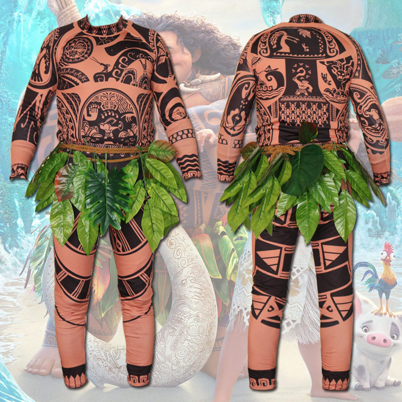 万圣节海洋cos奇缘服毛伊3D印花连体紧身衣儿童成人cosplay全套装