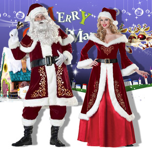 扮 节日派对装 欧美成人男女圣诞老人圣诞长裙情侣圣诞装 圣诞节服装