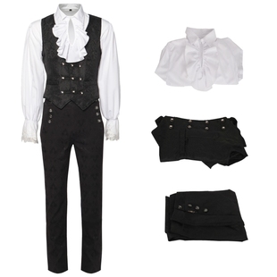 wish亚马逊欧美男装 万圣节 纯色中世纪复古马甲吸血鬼衬衣朋克男裤