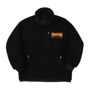 新衣城THRASHER潮牌火焰刺绣羊羔毛棉服宽松加绒夹克外套男女