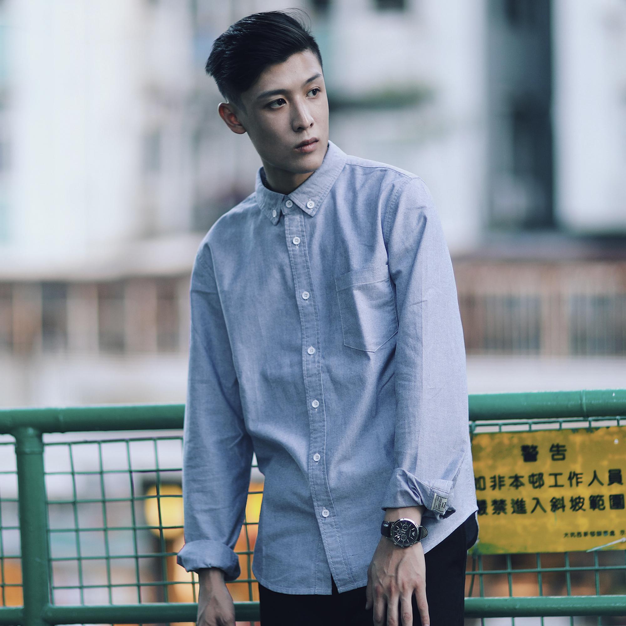 新衣城 PSO原创潮牌简约基础款纯棉牛津纺纯色长袖衬衫情侣衬衣男