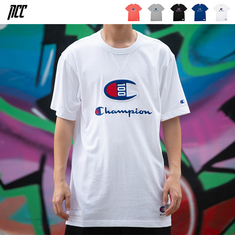 新衣城 Champion 100限定短袖Tee贴布大C刺绣草写潮牌男女T