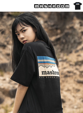 新衣城 MASHROOM黄杨山剪影印花短袖男夏休闲圆领半袖情侣T恤潮