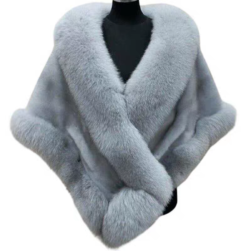 婚纱披肩女秋冬狐狸毛皮草斗篷外套加厚结婚礼服旗袍外搭宴会保暖