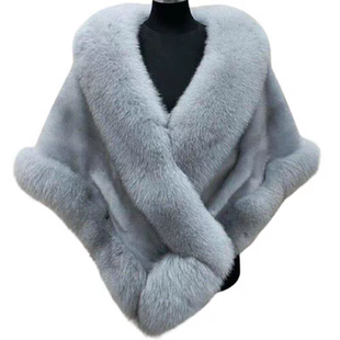 婚纱披肩女秋冬狐狸毛皮草斗篷外套加厚结婚礼服旗袍外搭宴会保暖