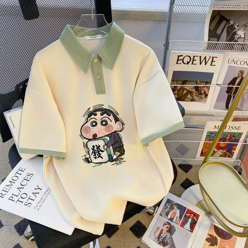 宽松拼接美式2026polo上衣格子新款T恤翻领学院短袖夏季女童洋气