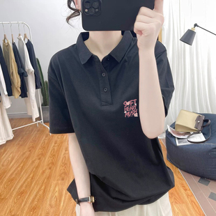 新款夏季美式基础款修身短袖polo衫女款重磅正肩成熟宽松衬衫T恤
