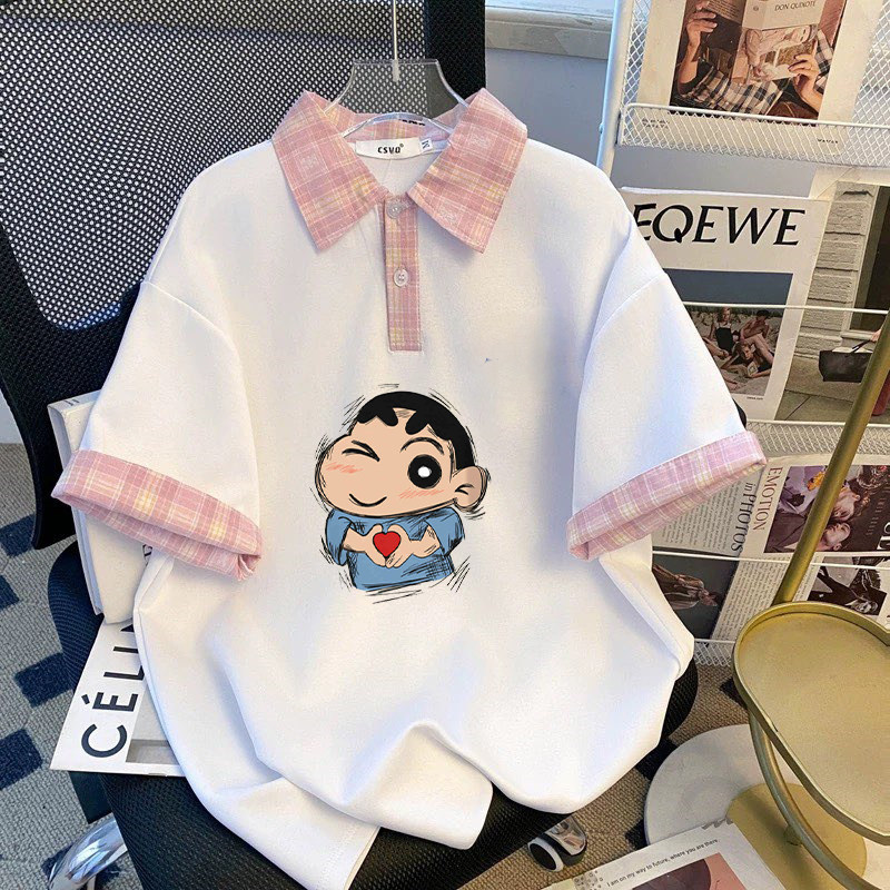 T恤韩版polo夏季设计女童短袖拼接童装格子印花上衣体恤学院chic